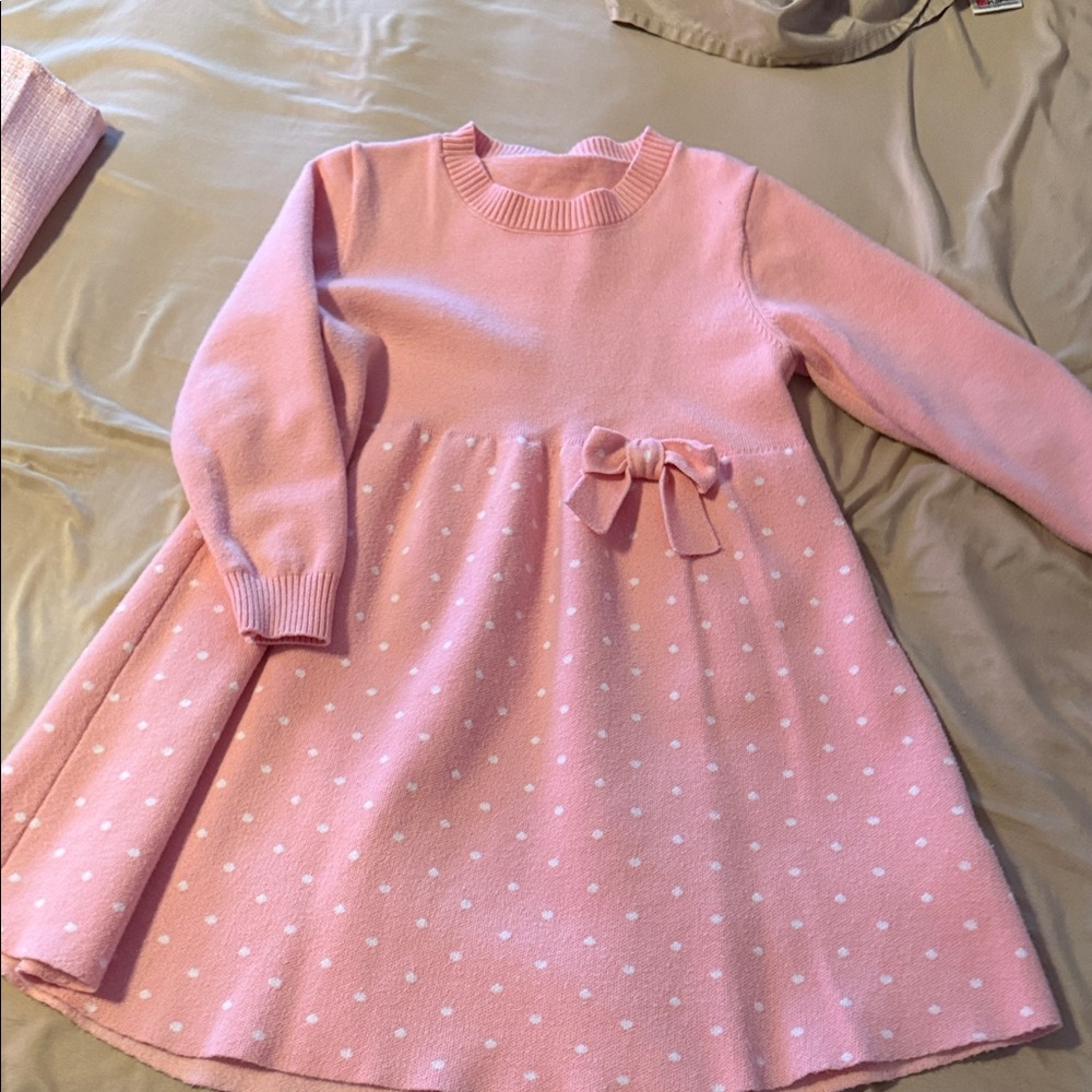 Girls' Pink Knit Bow Dress